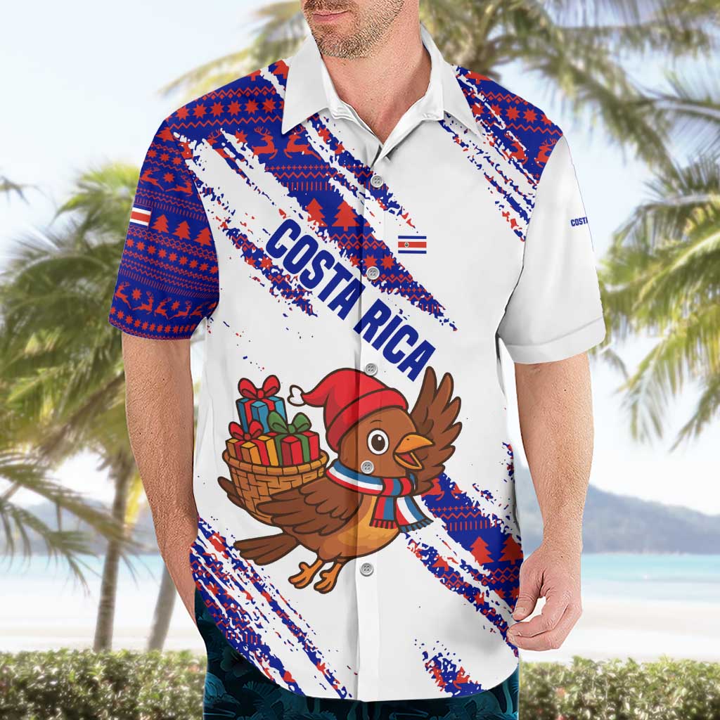Costa Rica Christmas Hawaiian Shirt with Holiday Bird Gifts Red Blue Pattern and National Flag Design - Wonder Print Shop
