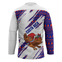 Costa Rica Christmas Hockey Jersey with Holiday Bird Gifts Red Blue Pattern and National Flag Design - Wonder Print Shop