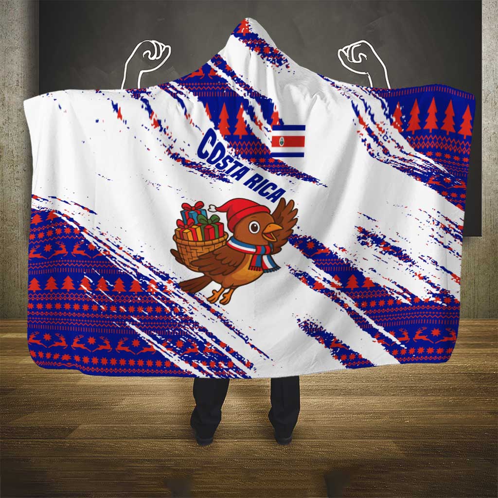 Costa Rica Christmas Hooded Blanket with Holiday Bird Gifts Red Blue Pattern and National Flag Design - Wonder Print Shop