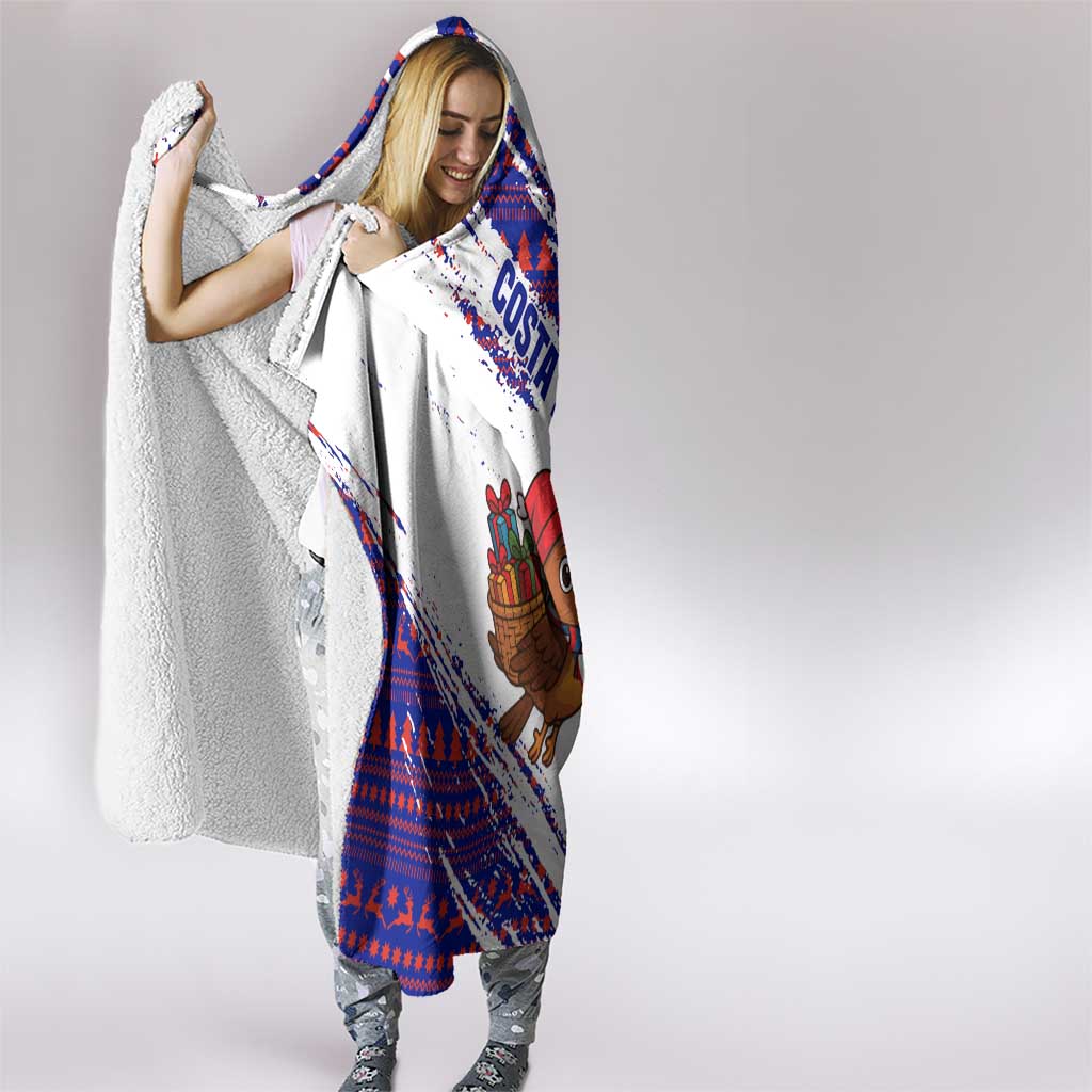 Costa Rica Christmas Hooded Blanket with Holiday Bird Gifts Red Blue Pattern and National Flag Design - Wonder Print Shop