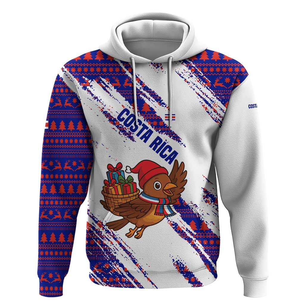 Costa Rica Christmas Hoodie with Holiday Bird Gifts Red Blue Pattern and National Flag Design - Wonder Print Shop