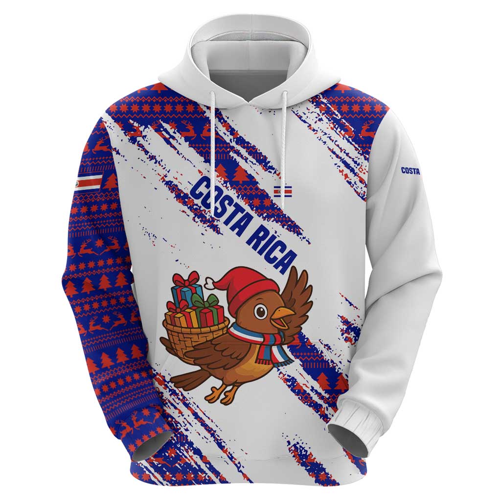Costa Rica Christmas Hoodie with Holiday Bird Gifts Red Blue Pattern and National Flag Design - Wonder Print Shop