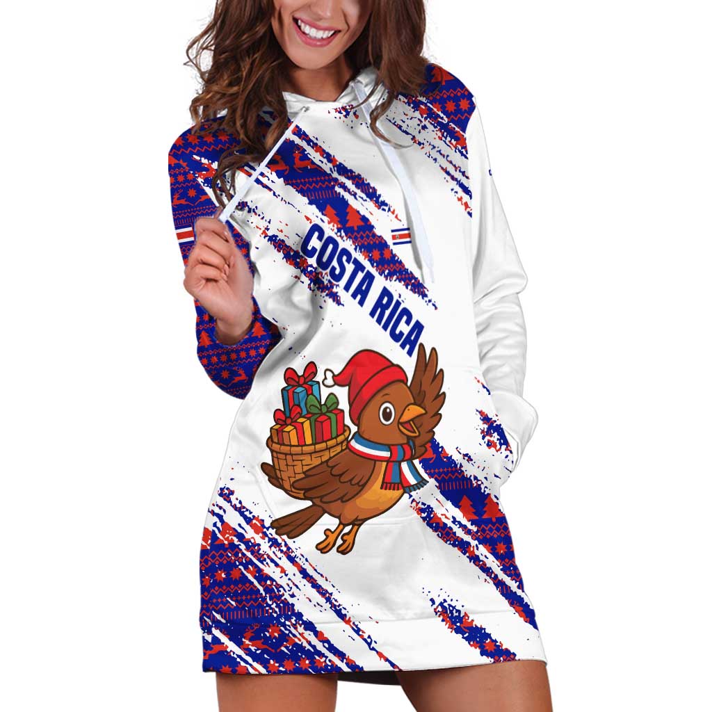Costa Rica Christmas Hoodie Dress with Holiday Bird Gifts Red Blue Pattern and National Flag Design - Wonder Print Shop