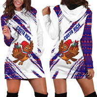 Costa Rica Christmas Hoodie Dress with Holiday Bird Gifts Red Blue Pattern and National Flag Design - Wonder Print Shop
