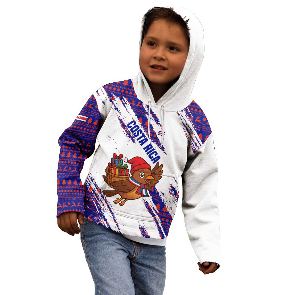 Costa Rica Christmas Kid Hoodie with Holiday Bird Gifts Red Blue Pattern and National Flag Design - Wonder Print Shop