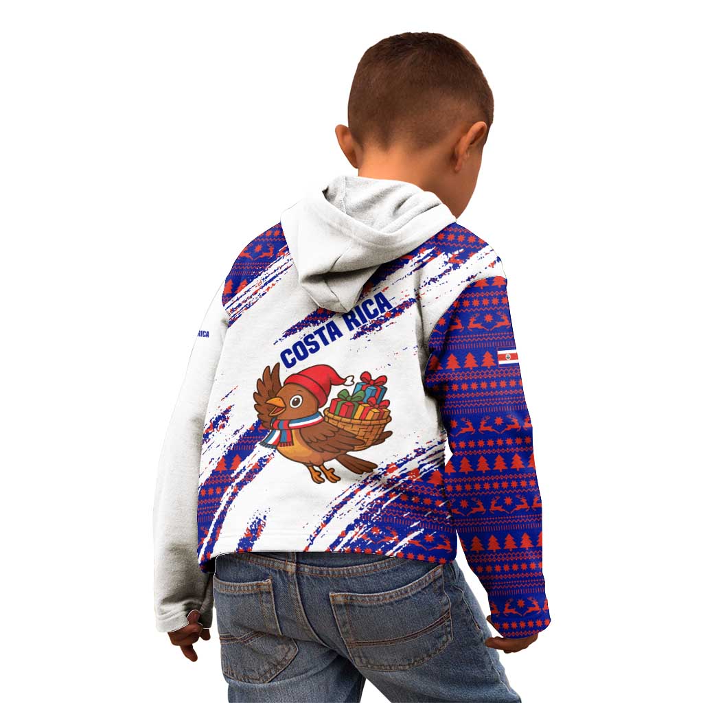 Costa Rica Christmas Kid Hoodie with Holiday Bird Gifts Red Blue Pattern and National Flag Design - Wonder Print Shop