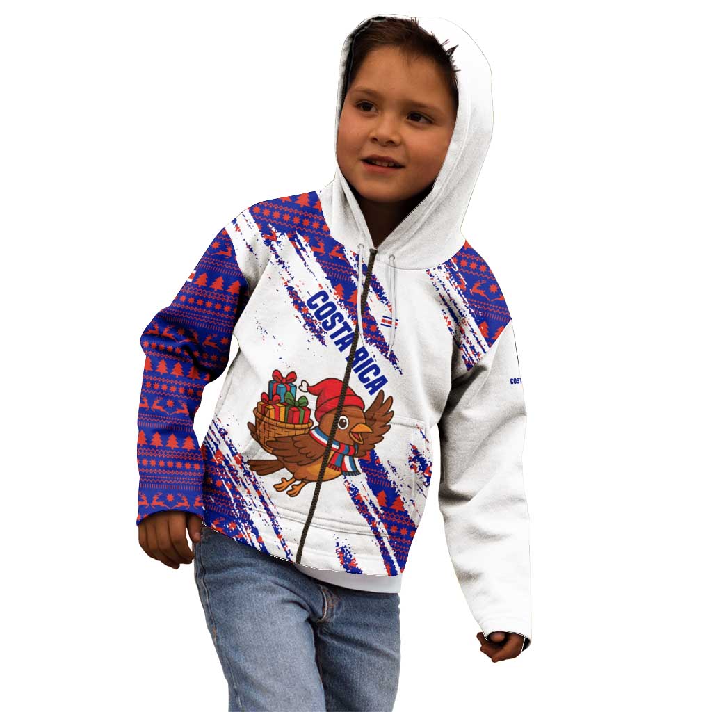 Costa Rica Christmas Kid Hoodie with Holiday Bird Gifts Red Blue Pattern and National Flag Design - Wonder Print Shop