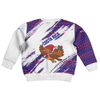 Costa Rica Christmas Kid Ugly Christmas Sweater with Holiday Bird Gifts Red Blue Pattern and National Flag Design - Wonder Print Shop