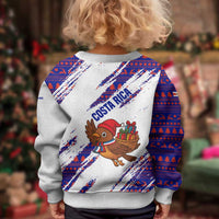 Costa Rica Christmas Kid Ugly Christmas Sweater with Holiday Bird Gifts Red Blue Pattern and National Flag Design - Wonder Print Shop