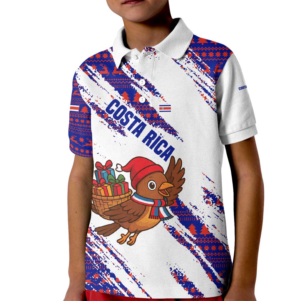 Costa Rica Christmas Kid Polo Shirt with Holiday Bird Gifts Red Blue Pattern and National Flag Design - Wonder Print Shop