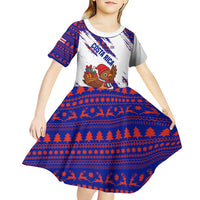 Costa Rica Christmas Kid Short Sleeve Dress with Holiday Bird Gifts Red Blue Pattern and National Flag Design - Wonder Print Shop
