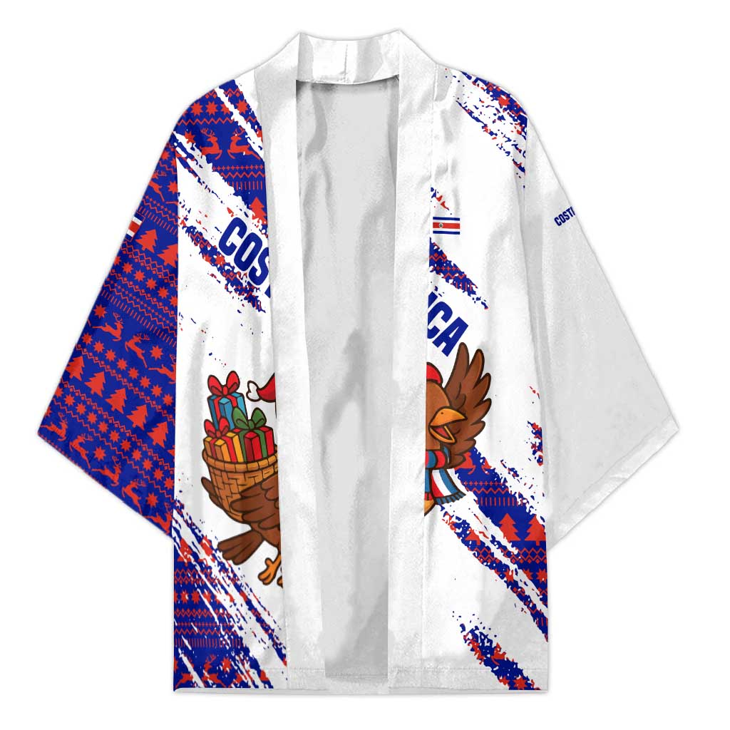 Costa Rica Christmas Kimono with Holiday Bird Gifts Red Blue Pattern and National Flag Design - Wonder Print Shop