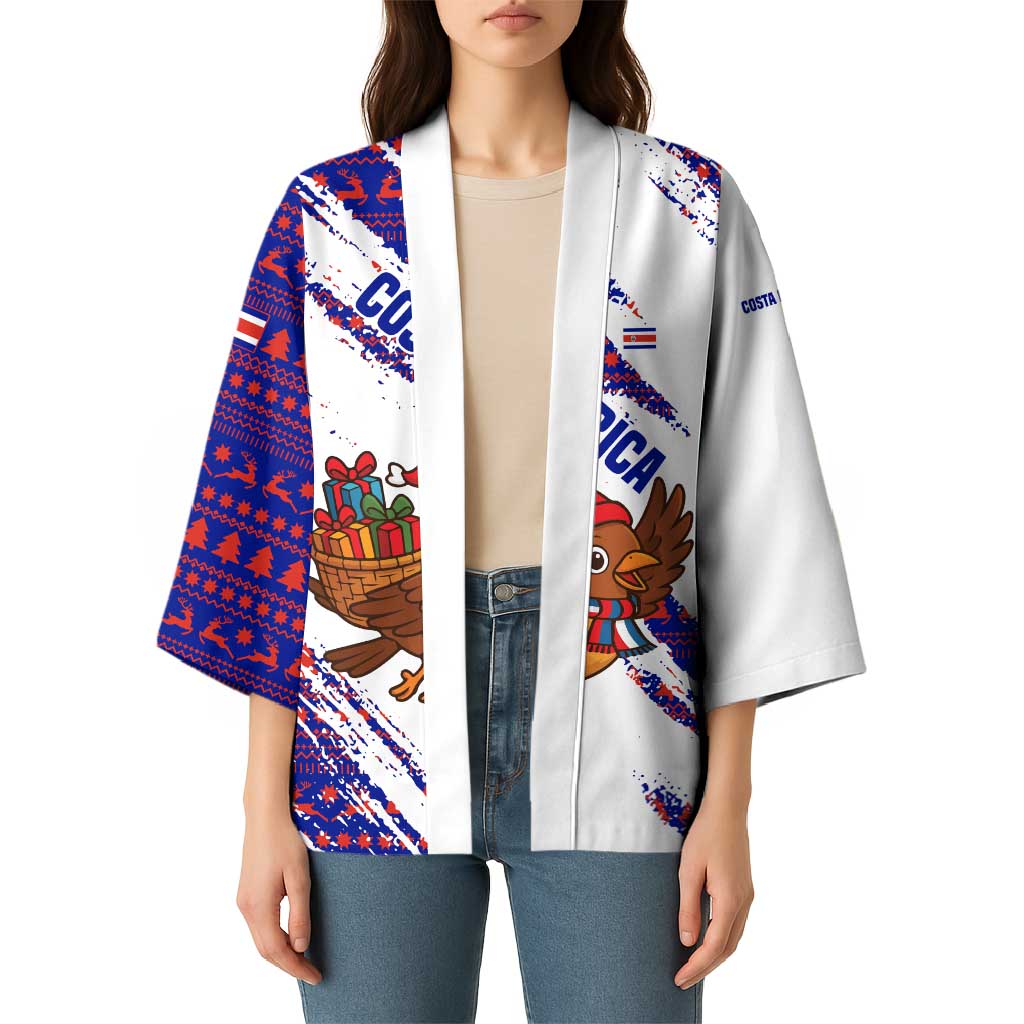 Costa Rica Christmas Kimono with Holiday Bird Gifts Red Blue Pattern and National Flag Design - Wonder Print Shop