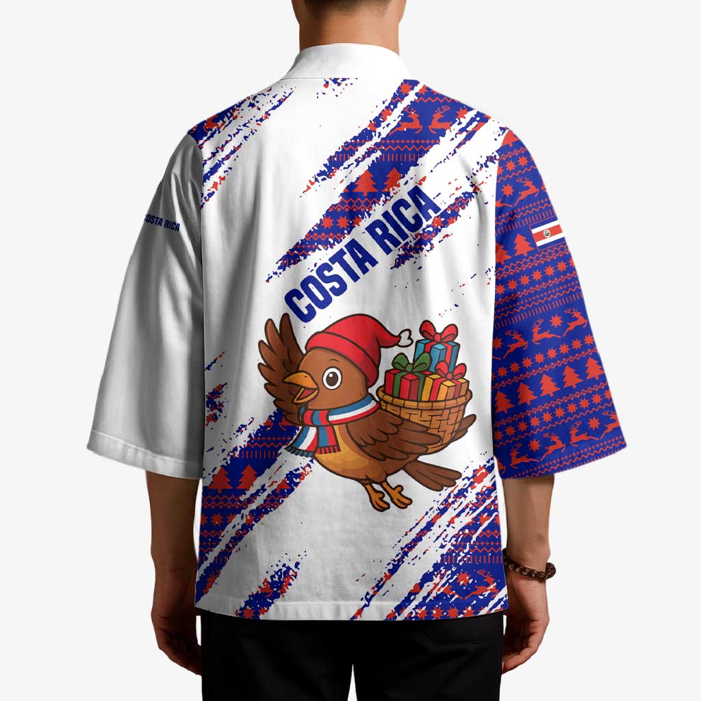 Costa Rica Christmas Kimono with Holiday Bird Gifts Red Blue Pattern and National Flag Design - Wonder Print Shop
