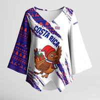 Costa Rica Christmas Kimono Sleeve Blouse with Holiday Bird Gifts Red Blue Pattern and National Flag Design - Wonder Print Shop