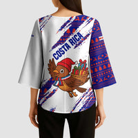 Costa Rica Christmas Kimono Sleeve Blouse with Holiday Bird Gifts Red Blue Pattern and National Flag Design - Wonder Print Shop