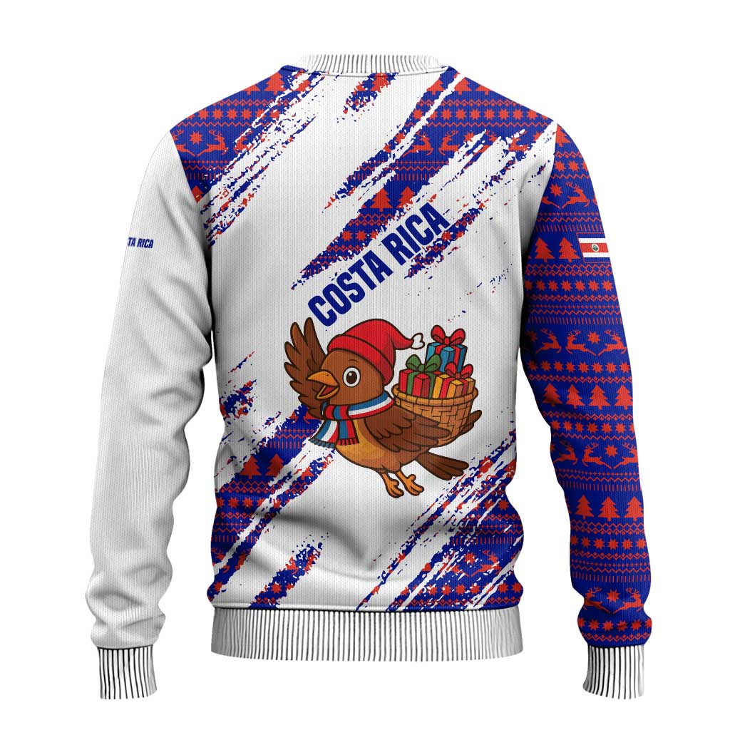 Costa Rica Christmas Ugly Christmas Sweater with Holiday Bird Gifts Red Blue Pattern and National Flag Design - Wonder Print Shop