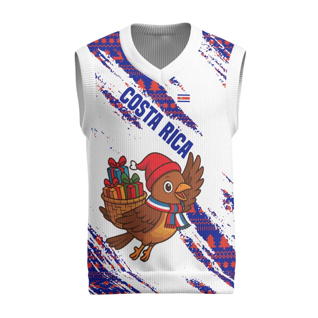 Costa Rica Christmas Knitted V-Neck Vest with Holiday Bird Gifts Red Blue Pattern and National Flag Design - Wonder Print Shop