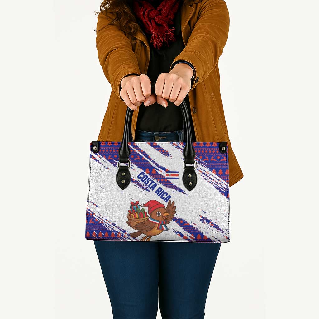 Costa Rica Christmas Leather Bag with Holiday Bird Gifts Red Blue Pattern and National Flag Design - Wonder Print Shop