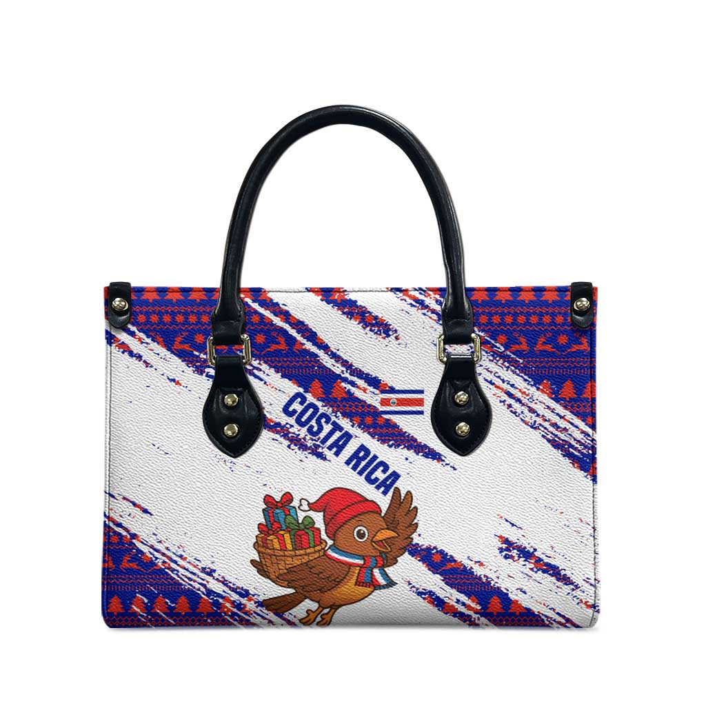 Costa Rica Christmas Leather Bag with Holiday Bird Gifts Red Blue Pattern and National Flag Design - Wonder Print Shop