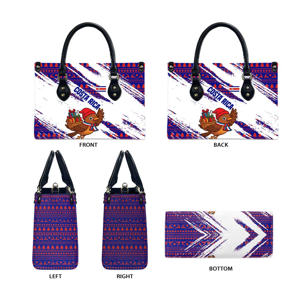 Costa Rica Christmas Leather Bag with Holiday Bird Gifts Red Blue Pattern and National Flag Design - Wonder Print Shop