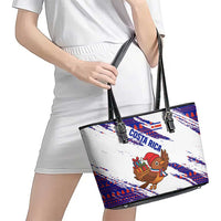 Costa Rica Christmas Leather Tote Bag with Holiday Bird Gifts Red Blue Pattern and National Flag Design - Wonder Print Shop