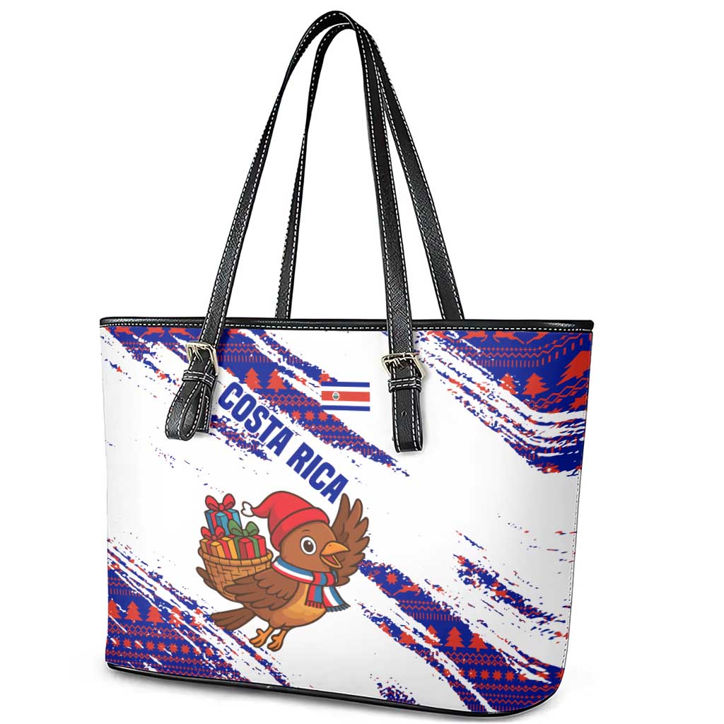Costa Rica Christmas Leather Tote Bag with Holiday Bird Gifts Red Blue Pattern and National Flag Design - Wonder Print Shop