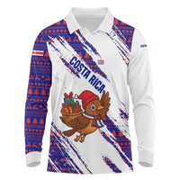 Costa Rica Christmas Long Sleeve Polo Shirt with Holiday Bird Gifts Red Blue Pattern and National Flag Design - Wonder Print Shop