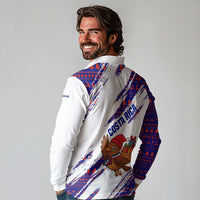 Costa Rica Christmas Long Sleeve Polo Shirt with Holiday Bird Gifts Red Blue Pattern and National Flag Design - Wonder Print Shop