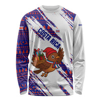 Costa Rica Christmas Long Sleeve Shirt with Holiday Bird Gifts Red Blue Pattern and National Flag Design - Wonder Print Shop