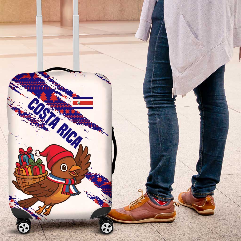 Costa Rica Christmas Luggage Cover with Holiday Bird Gifts Red Blue Pattern and National Flag Design - Wonder Print Shop