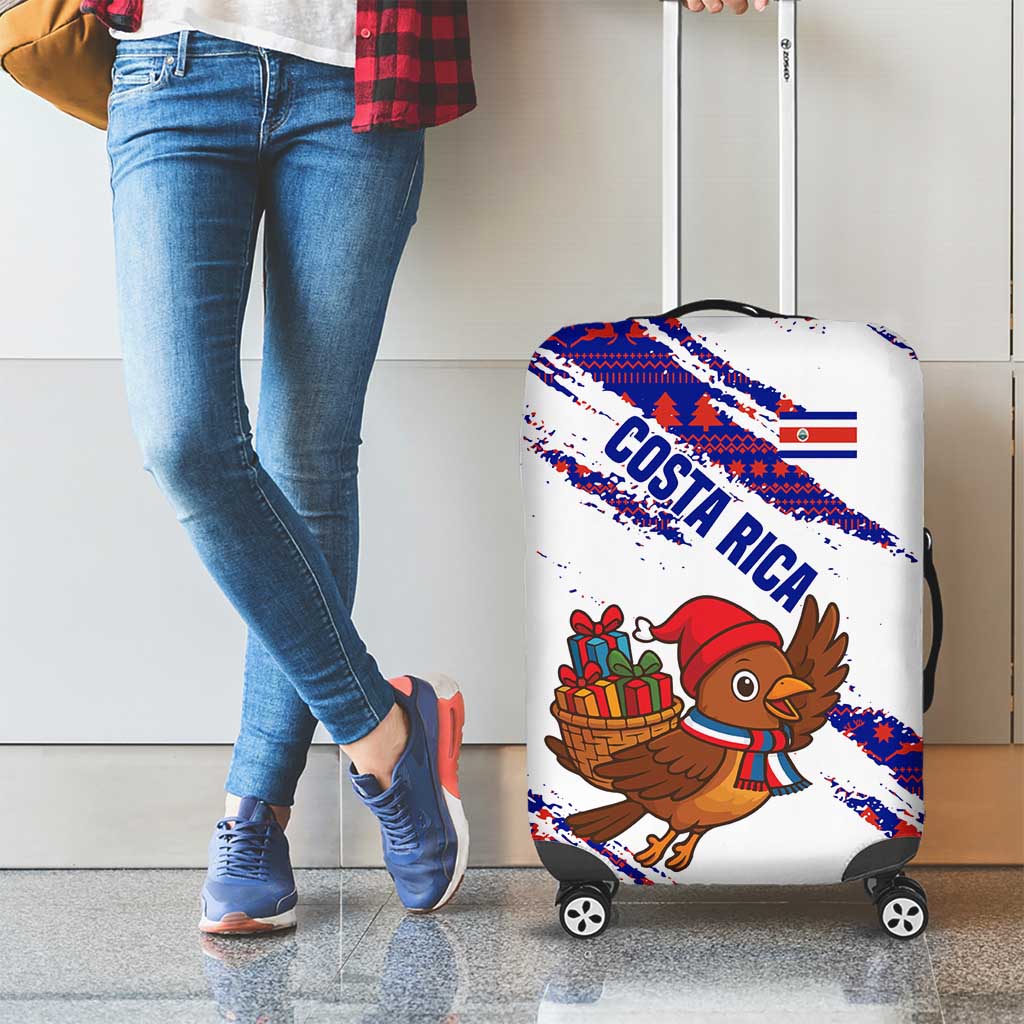 Costa Rica Christmas Luggage Cover with Holiday Bird Gifts Red Blue Pattern and National Flag Design - Wonder Print Shop