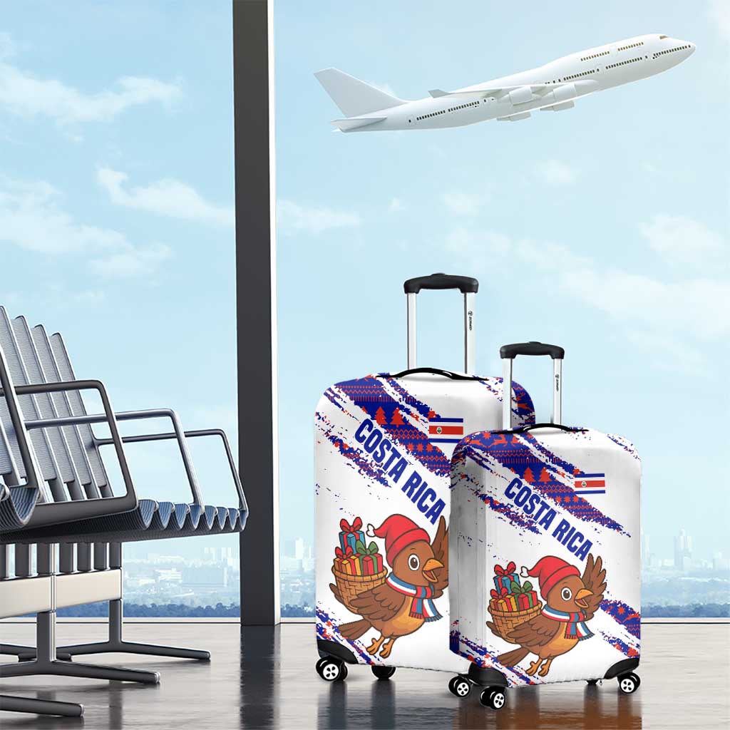 Costa Rica Christmas Luggage Cover with Holiday Bird Gifts Red Blue Pattern and National Flag Design - Wonder Print Shop