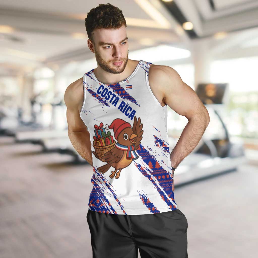 Costa Rica Christmas Men Tank Top with Holiday Bird Gifts Red Blue Pattern and National Flag Design - Wonder Print Shop
