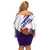 Costa Rica Christmas Off Shoulder Short Dress with Holiday Bird Gifts Red Blue Pattern and National Flag Design - Wonder Print Shop