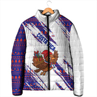 Costa Rica Christmas Padded Jacket with Holiday Bird Gifts Red Blue Pattern and National Flag Design - Wonder Print Shop