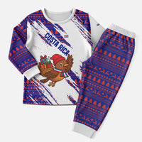 Costa Rica Christmas Pajama Set with Holiday Bird Gifts Red Blue Pattern and National Flag Design - Wonder Print Shop