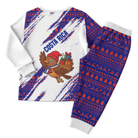Costa Rica Christmas Pajama Set with Holiday Bird Gifts Red Blue Pattern and National Flag Design - Wonder Print Shop