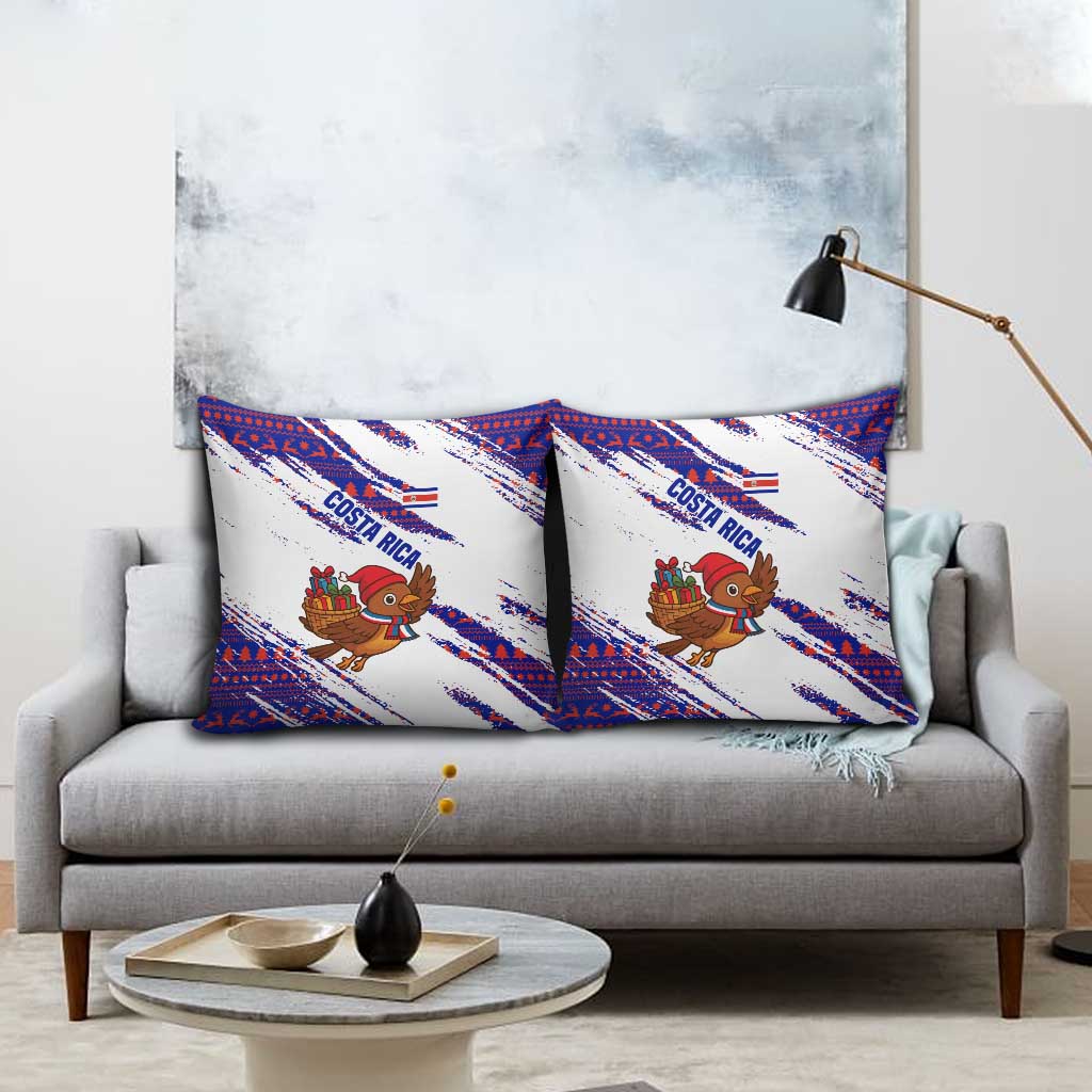 Costa Rica Christmas Pillow Cover with Holiday Bird Gifts Red Blue Pattern and National Flag Design - Wonder Print Shop