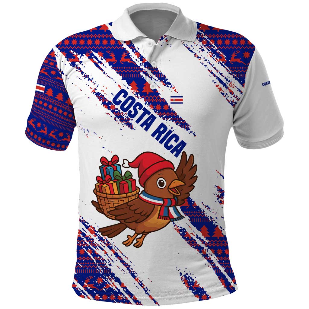 Costa Rica Christmas Polo Shirt with Holiday Bird Gifts Red Blue Pattern and National Flag Design - Wonder Print Shop