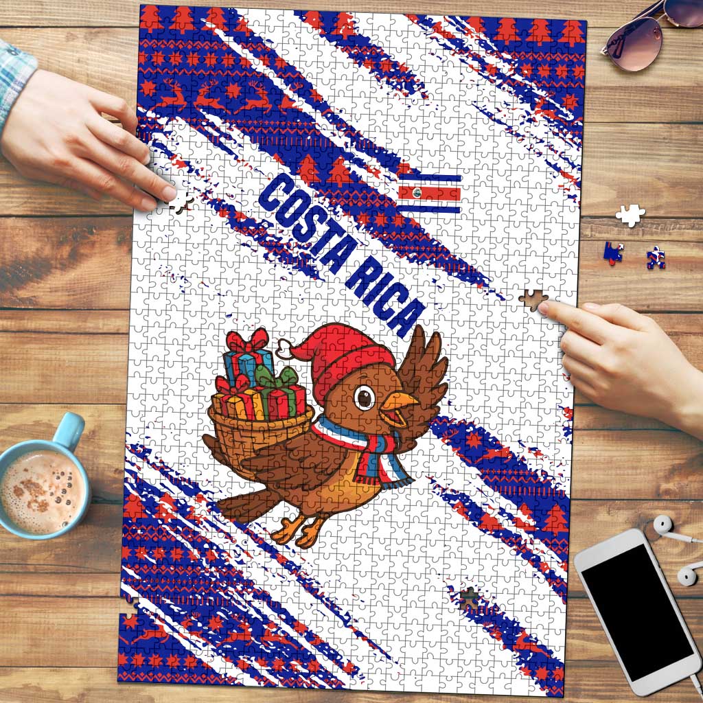 Costa Rica Christmas Puzzle with Holiday Bird Gifts Red Blue Pattern and National Flag Design - Wonder Print Shop