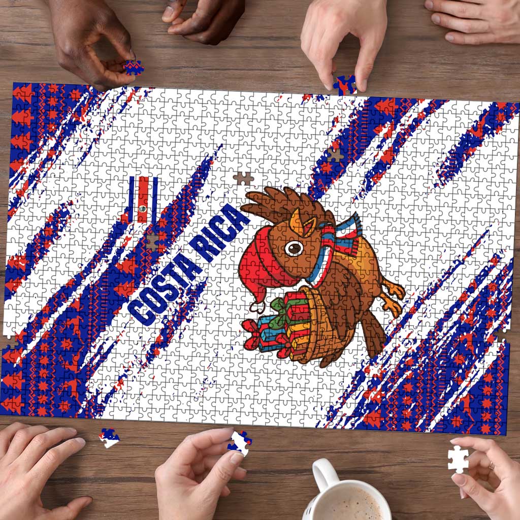 Costa Rica Christmas Puzzle with Holiday Bird Gifts Red Blue Pattern and National Flag Design - Wonder Print Shop