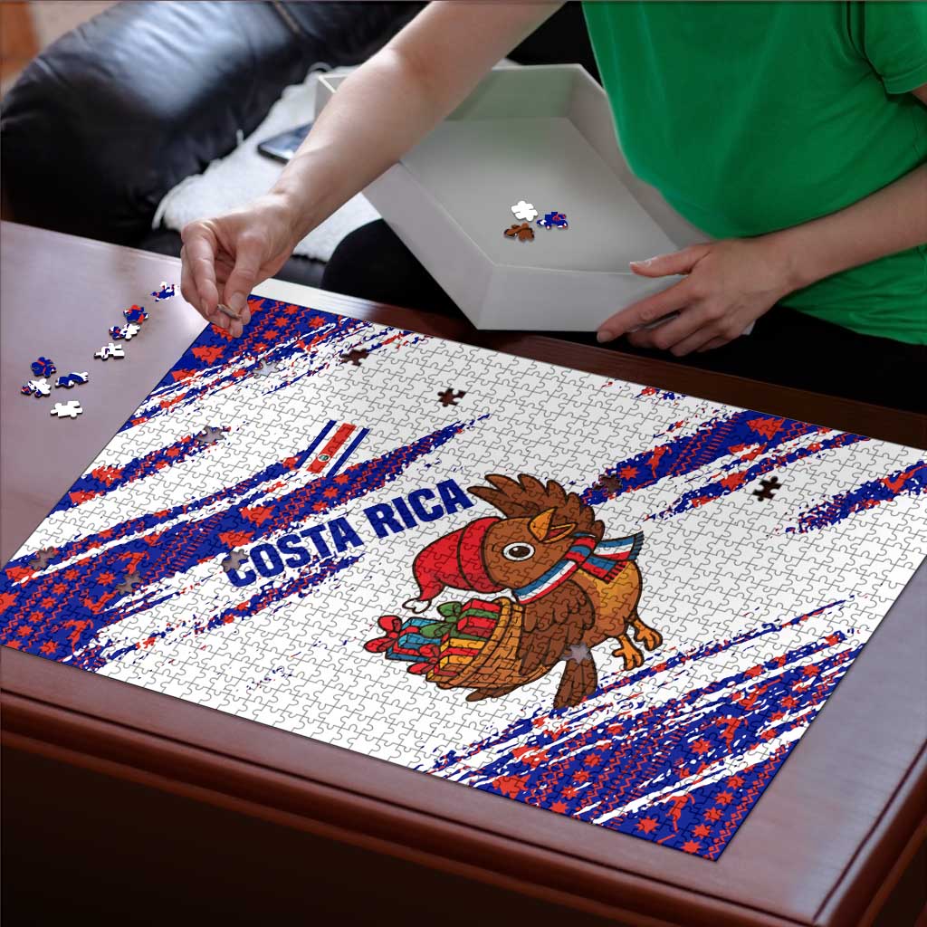 Costa Rica Christmas Puzzle with Holiday Bird Gifts Red Blue Pattern and National Flag Design - Wonder Print Shop