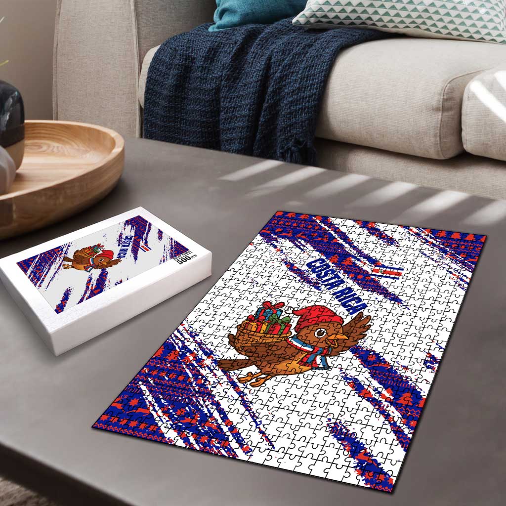 Costa Rica Christmas Puzzle with Holiday Bird Gifts Red Blue Pattern and National Flag Design - Wonder Print Shop