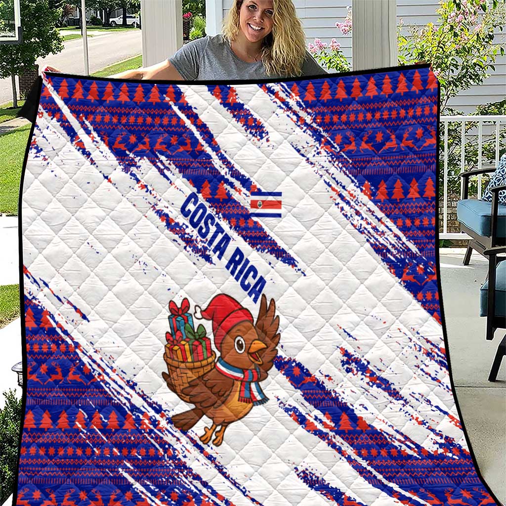 Costa Rica Christmas Quilt with Holiday Bird Gifts Red Blue Pattern and National Flag Design - Wonder Print Shop