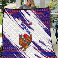 Costa Rica Christmas Quilt with Holiday Bird Gifts Red Blue Pattern and National Flag Design - Wonder Print Shop