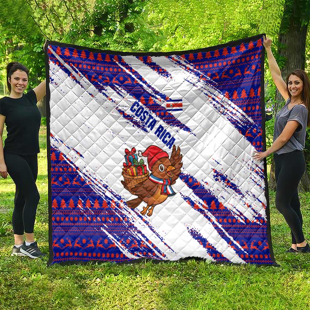 Costa Rica Christmas Quilt with Holiday Bird Gifts Red Blue Pattern and National Flag Design - Wonder Print Shop