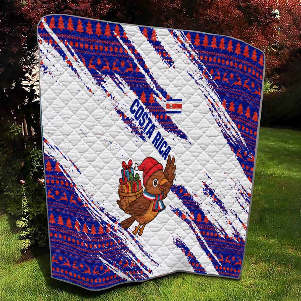 Costa Rica Christmas Quilt with Holiday Bird Gifts Red Blue Pattern and National Flag Design - Wonder Print Shop