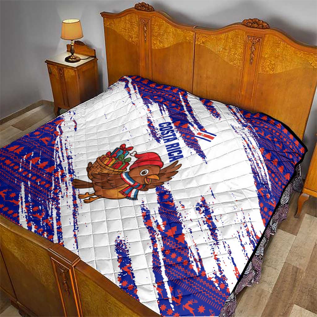 Costa Rica Christmas Quilt with Holiday Bird Gifts Red Blue Pattern and National Flag Design - Wonder Print Shop