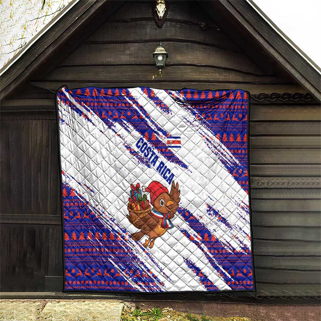 Costa Rica Christmas Quilt with Holiday Bird Gifts Red Blue Pattern and National Flag Design - Wonder Print Shop